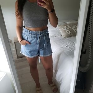 Zara Paperbag Shorts Light Blue Denim